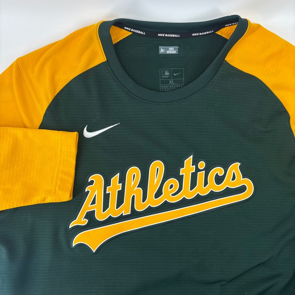 Nike Oakland Athletics Shirt Mens XL Green MLB Authentic Raglan Dri-FIT Menchaca